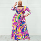 Plus Size Summer Floral Print with Belt Loose  Women Clothing Dress