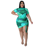 Plus Size Women Clothes Summer Short-Sleeved Jumpsuit Mid-Dress