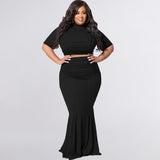 Plus Size Solid Color Short Sleeve Casual Two-Piece Suit  Women Suit