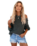 Autumn Winter Office plus Size Sexy off-the-Shoulder Solid Color Loose Knitted Sweater for Women
