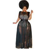 Plus Size Women Clothing Elegant See-through Sexy Mesh Maxi Dress  Dress Two-Piece Suit