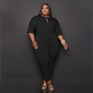 Plus Size Solid Color Loose Casual Jumpsuit  Women Jumpsuit
