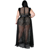 Plus Size Women Clothing Elegant See-through Sexy Mesh Maxi Dress  Dress Two-Piece Suit