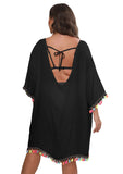 Women Dress plus Size Women Clothes Tassel Stitching off Neck Sexy Backless Lace up Beach Dress