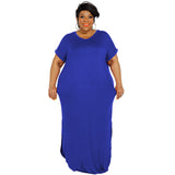 Plus Size Summer New Solid Color round Neck  Dress Slit Hemline at Hem Loose Skirt