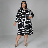 Plus Size Printing Pleating Waist Shirt  Dress for Women