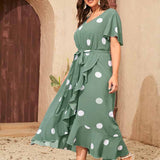 Plus Size Products Polka Dot Simple Elastic Waist Printed Dress Women
