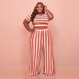 Plus Size Striped Street Casual Suit  Women Two-Piece Suit