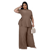 Plus Size Sexy Nightclub Uniforms Casual Lace-up Wide-Leg Pants Two-Piece Set Women Clothing