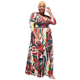 Plus Size Summer Floral Print with Belt Loose  Women Clothing Dress