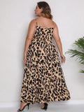 Plus Size Women Summer Sexy V neck Strap Leopard Print Dress