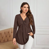 Plus Size Women Clothing Waist Controlled Knitted Bottoming Shirt Elegant Office V Neck Sexy Top