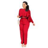 Women Clothing  Front Short Back Long Ruffled Zipper Pocket Straight-Leg Pants Two-Piece Set