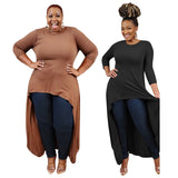 Plus Size Solid Color Stretch Knitted Loose Personalized  Women Dress