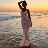 Summer Beach Dress Women Solid Color Sexy Knitted Cutout Beach Swimsuit Blouse Sun Protective Clothing