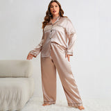 Plus Size Pajamas Silk Ice Silk Thin Long Sleeved Trousers Cardigan Artificial Silk Sexy Home Wear Suit