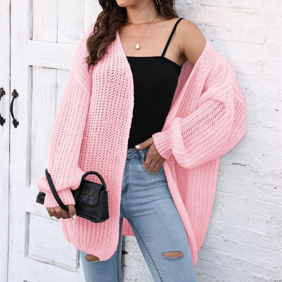 Women Thick Coat Autumn Winter Thick Needle Woven Sweater Cardigan Loose Lazy Casual Sweater