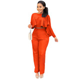 Women Clothing  Front Short Back Long Ruffled Zipper Pocket Straight-Leg Pants Two-Piece Set