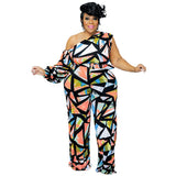 Plus Size Women Clothes Winter off-the-Shoulder Printing Jumpsuit Trousers