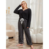 Plus Size Pajamas Women Autumn Winter V Neck Long Sleeved Homewear