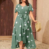 Plus Size Products Polka Dot Simple Elastic Waist Printed Dress Women