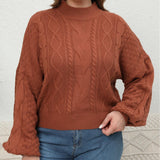 plus Size Women Woven Sweater Women Clothes Autumn Winter Half Turtleneck Lantern Sleeve Cropped Pullover Sweater