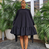 Autumn  Loose Solid Color Puff Sleeve  Plus Size  Dress