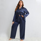 Plus Size Pajamas Silk Ice Silk Thin Long Sleeved Trousers Cardigan Artificial Silk Sexy Home Wear Suit