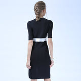Summer women 2021 new short sleeved knitted dress medium long straight slim curved bead dress
