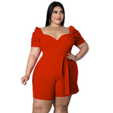 Plus Size Women Clothing Casual Sexy Solid Color Belt  Jumpsuit