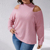 Plus Size Women Clothes Autumn Winter Texture Knitted Long Sleeve Half Turtleneck Off Shoulder T Shirt Top