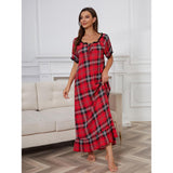 Nightdress Women Short Sleeved Red Plaid Home Pajamas Women