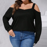 plus Size Women Clothes Autumn Winter Sexy off Shoulder Loose Casual Waffle Long Sleeved T shirt