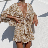 Hollow out Ruffle design in front of the chest, bandage dressv collar short skirt for women