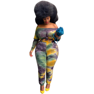Plus Size Tie-Dye Printing Stylish Casual Two-Piece Suit  Women Suit