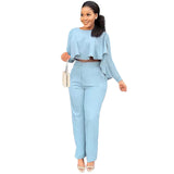 Women Clothing  Front Short Back Long Ruffled Zipper Pocket Straight-Leg Pants Two-Piece Set
