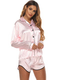 Artificial Silk Long Sleeve Shorts Home Wear Pajamas Women