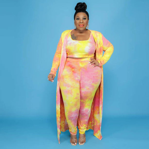 Plus Size Tie-Dye Casual Three-Piece Set Women Suit