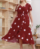 Plus Size Products Polka Dot Simple Elastic Waist Printed Dress Women