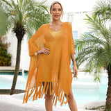 Summer Tassel plus Size Loose Hollow Out Cutout Beach Swimsuit Vacation Blouse for Women