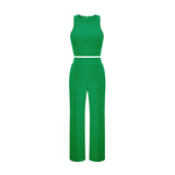Summer Pants Suit Solid Color Office Sleeveless Vest Pants Casual Two Piece Suit Women