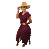Women Clothing Casual   Solid Color Knitted Sleeveless Tassel Dress