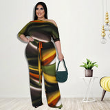 Plus Size Women Clothes  Autumn Wide-Leg Pants Digital Printing Romper  New Arrival
