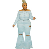 Plus Size Spot Hole Speaker Solid Color Street Trendy  Women Jeans
