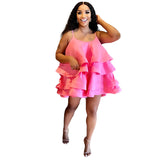 Spring Summer Women Braces Ruffled Tiered Dress Sexy Suspenders Dress