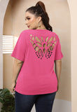 Plus Size Women Sexy Backless Butterfly Hollow Out Cutout out Burnt Top Crew Neck Casual T-shirt