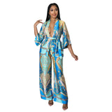 Women Clothing Silk-like Printed Wide-Leg Pants Two-Piece Set Multi-Color Optional