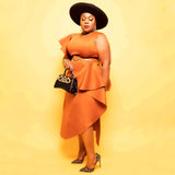 Plus Size Sexy  Women Clothing Solid Color One Shoulder Ruffle Stitching Party Nightclub Dress No Belted