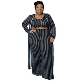 Plus Size Autumn Sexy Women Wear Striped Commuting Elegant Three-Piece Suit
