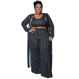 Plus Size Autumn Sexy Women Wear Striped Commuting Elegant Three-Piece Suit